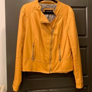 Black Rivet Yellow Vegan Leather Moto Jacket Size XL